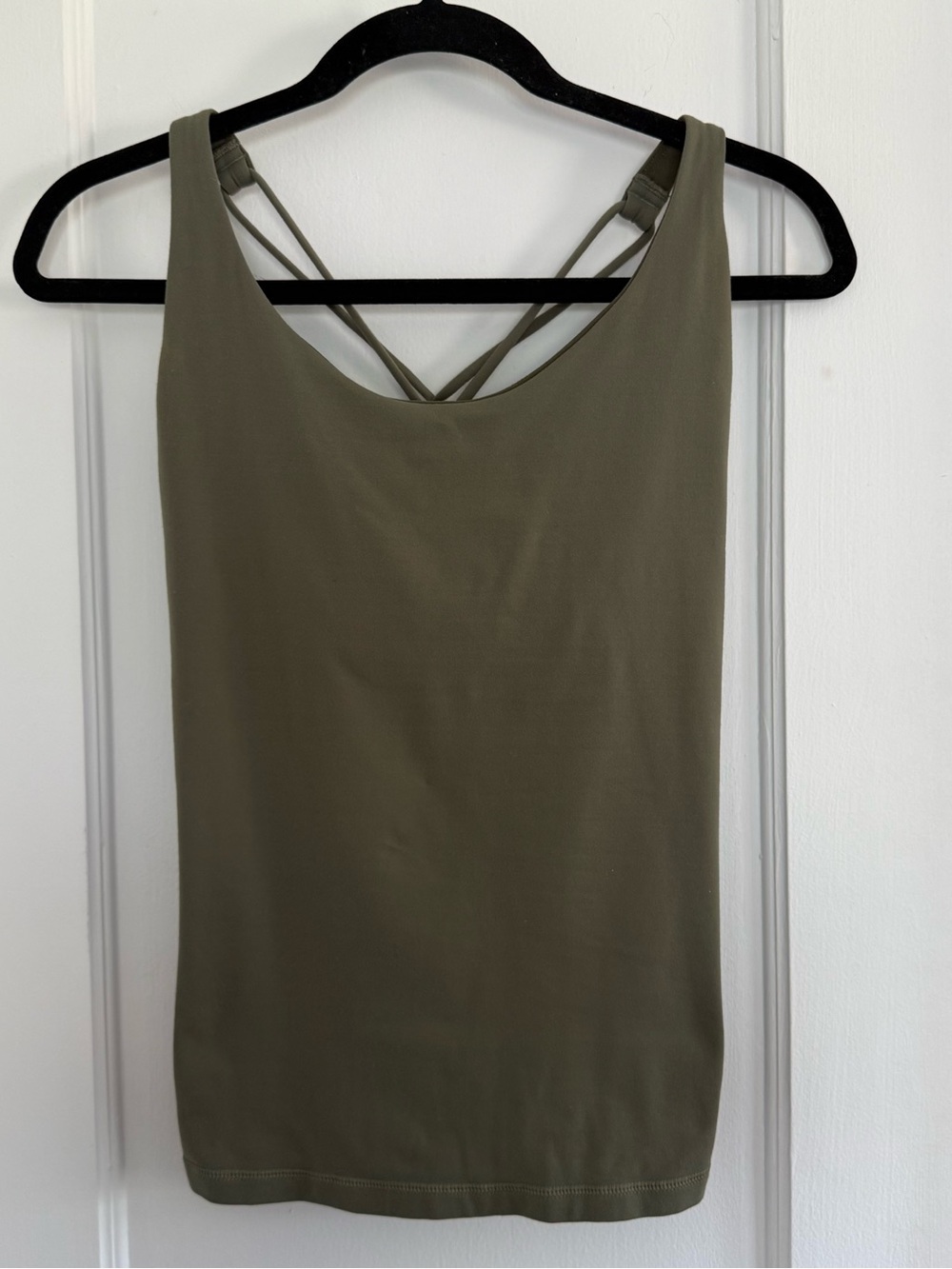 Prana Olive Green Strappy Workout Tank Top Built-in Bra size small